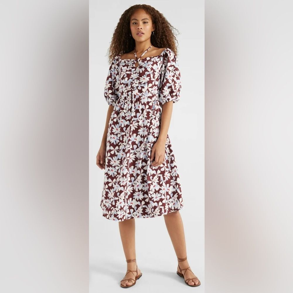 Free Assembly Ruched Halter Dress with Puff Sleeves - Picture 16 of 16